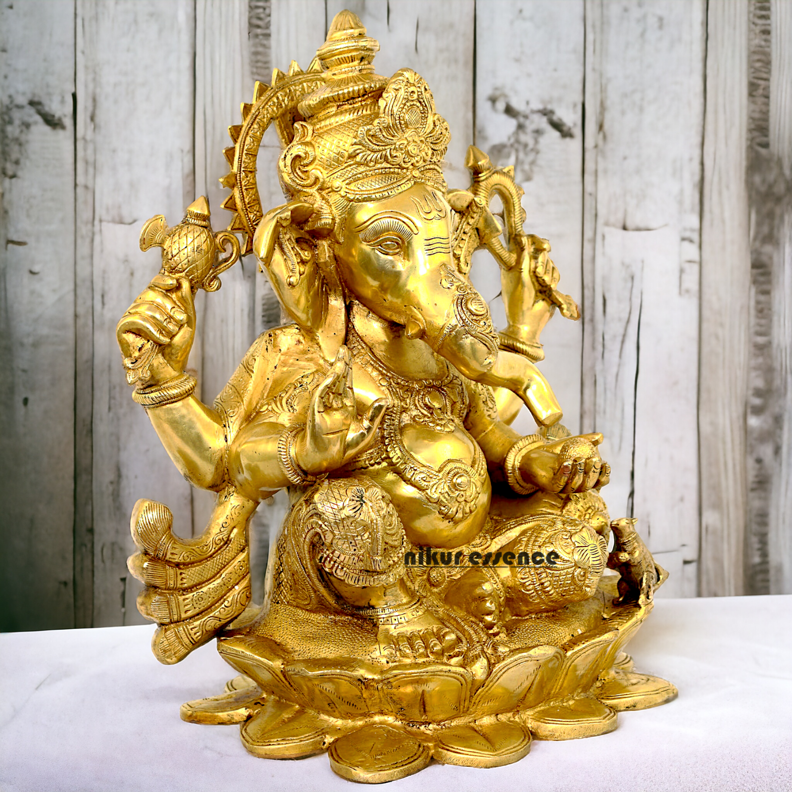 Solid Brass Ganesh Ganpati Sitting on lotus Idol - 21 inch