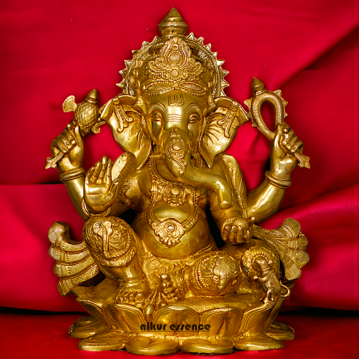 Solid Brass Ganesh Ganpati Sitting on lotus Idol - 21 inch