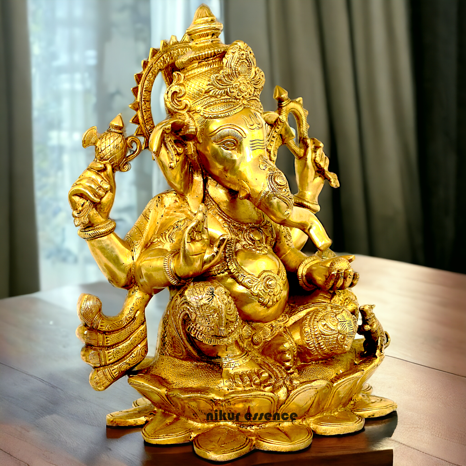 Solid Brass Ganesh Ganpati Sitting on lotus Idol - 21 inch