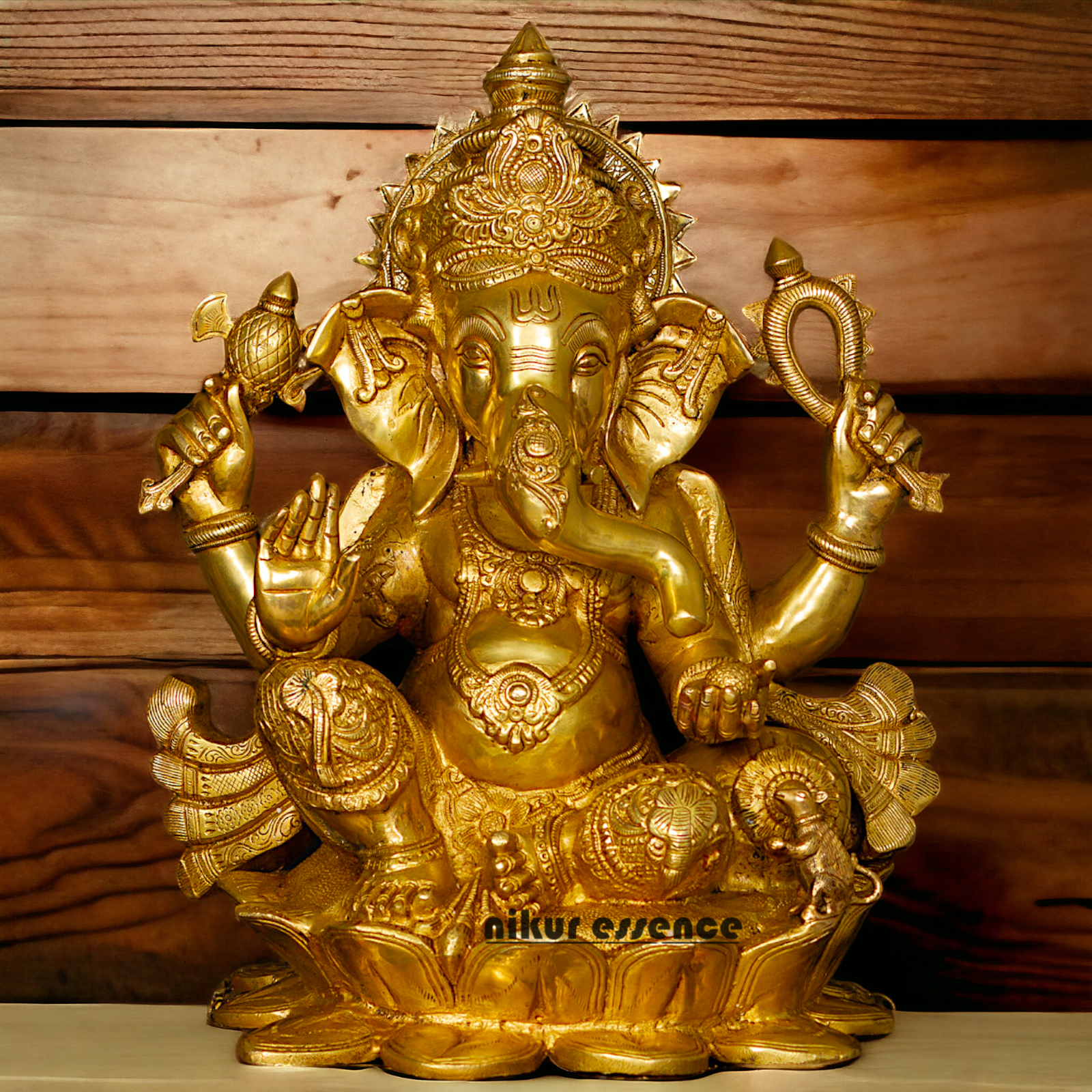 Solid Brass Ganesh Ganpati Sitting on lotus Idol - 21 inch