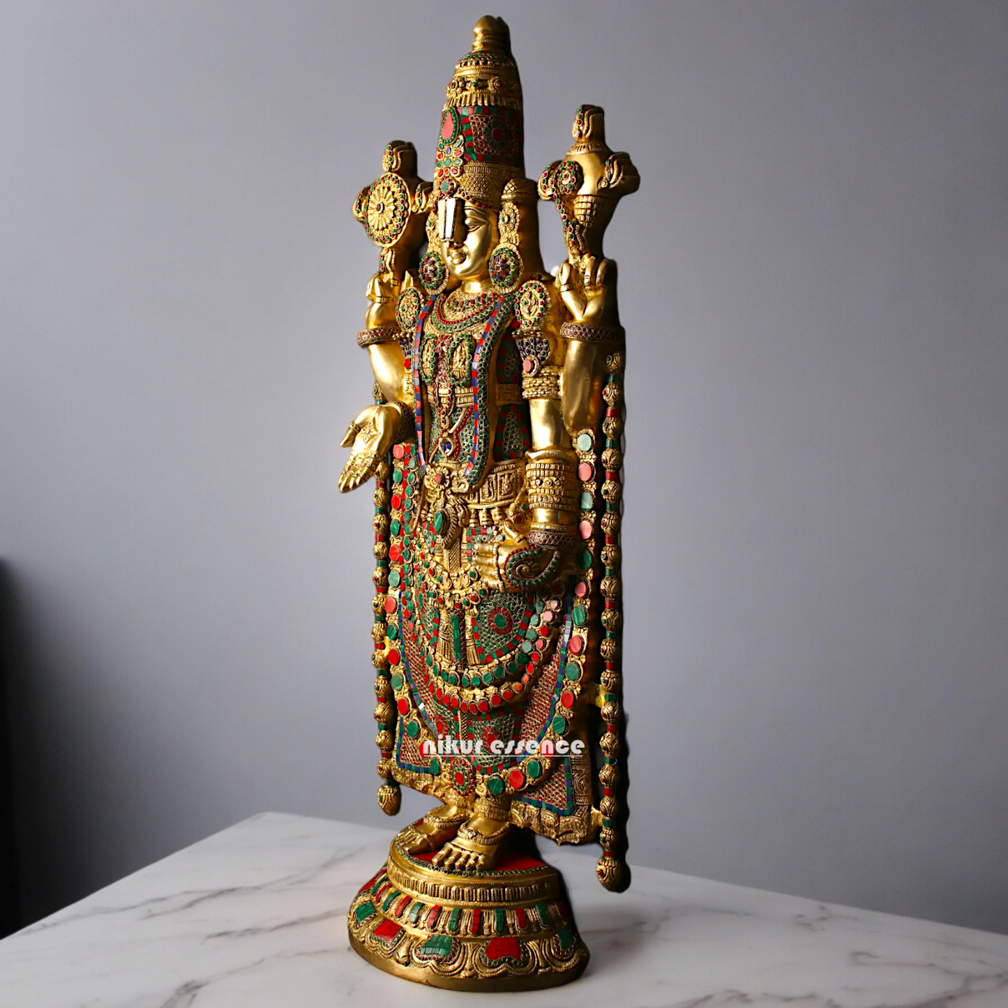 Lord Tirupati Balaji Brass with Stone Work - 117 cm Idols Nikuressence