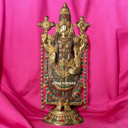 Lord Tirupati Balaji Brass with Stone Work - 117 cm Idols Nikuressence