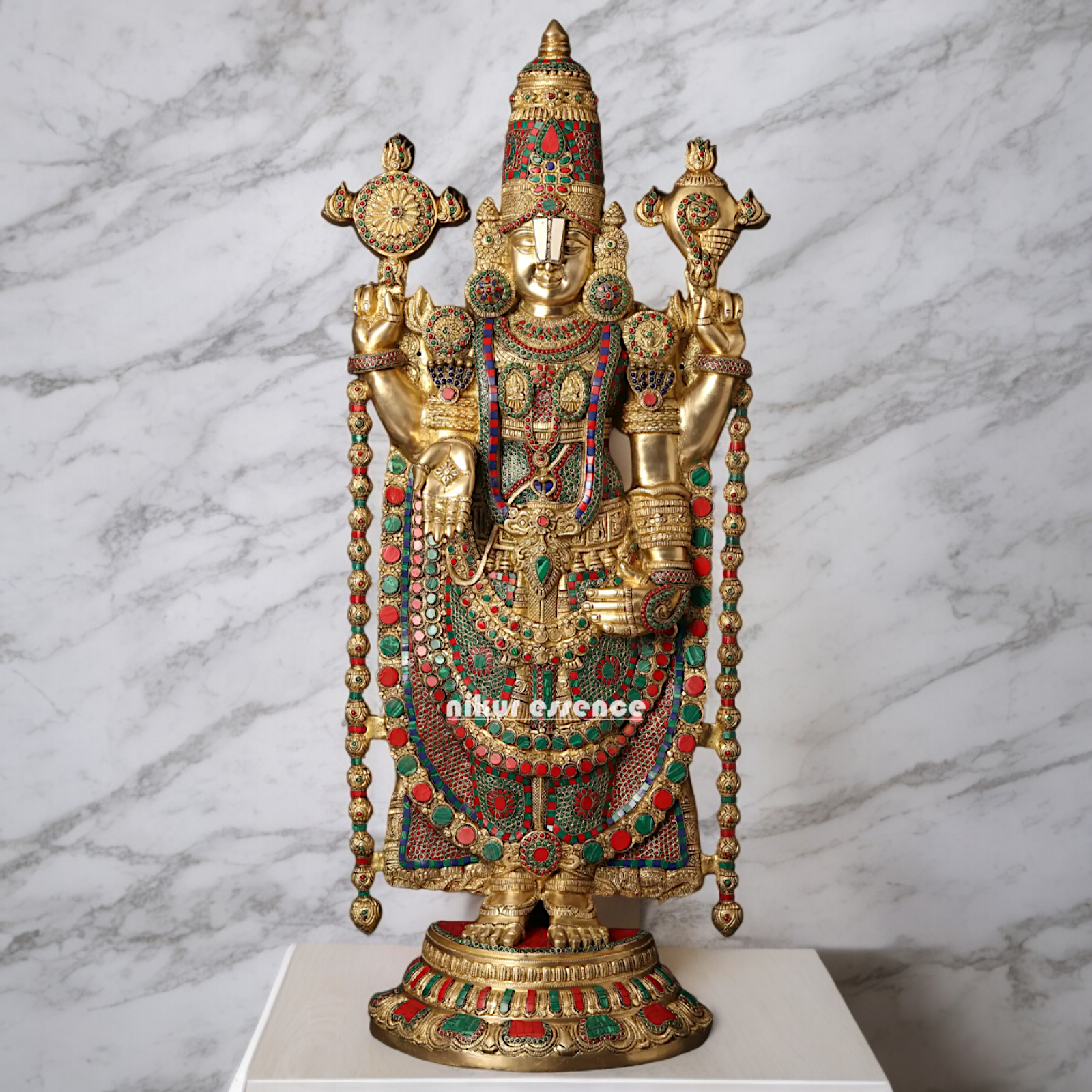 Lord Tirupati Balaji Brass with Stone Work - 117 cm Idols Nikuressence