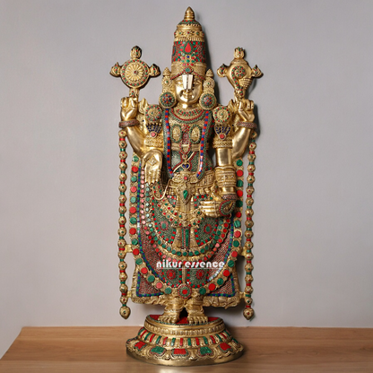 Lord Tirupati Balaji Brass with Stone Work - 117 cm Idols Nikuressence