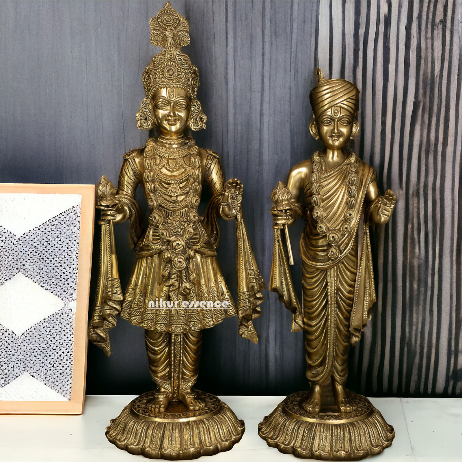 Lord Swaminarayan and Gunatitanand Swami Akshar Purushottam Solid Brass idol - 23 inches Idols Nikuressence