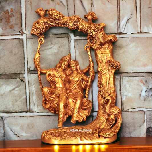 Solid Brass Radha Krishna swing jhula idol - 52 cm