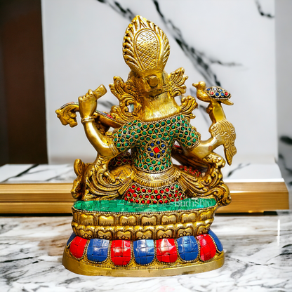 Buy Brass Saraswati Sitting Playing Veena with Stone Work - 27 cm