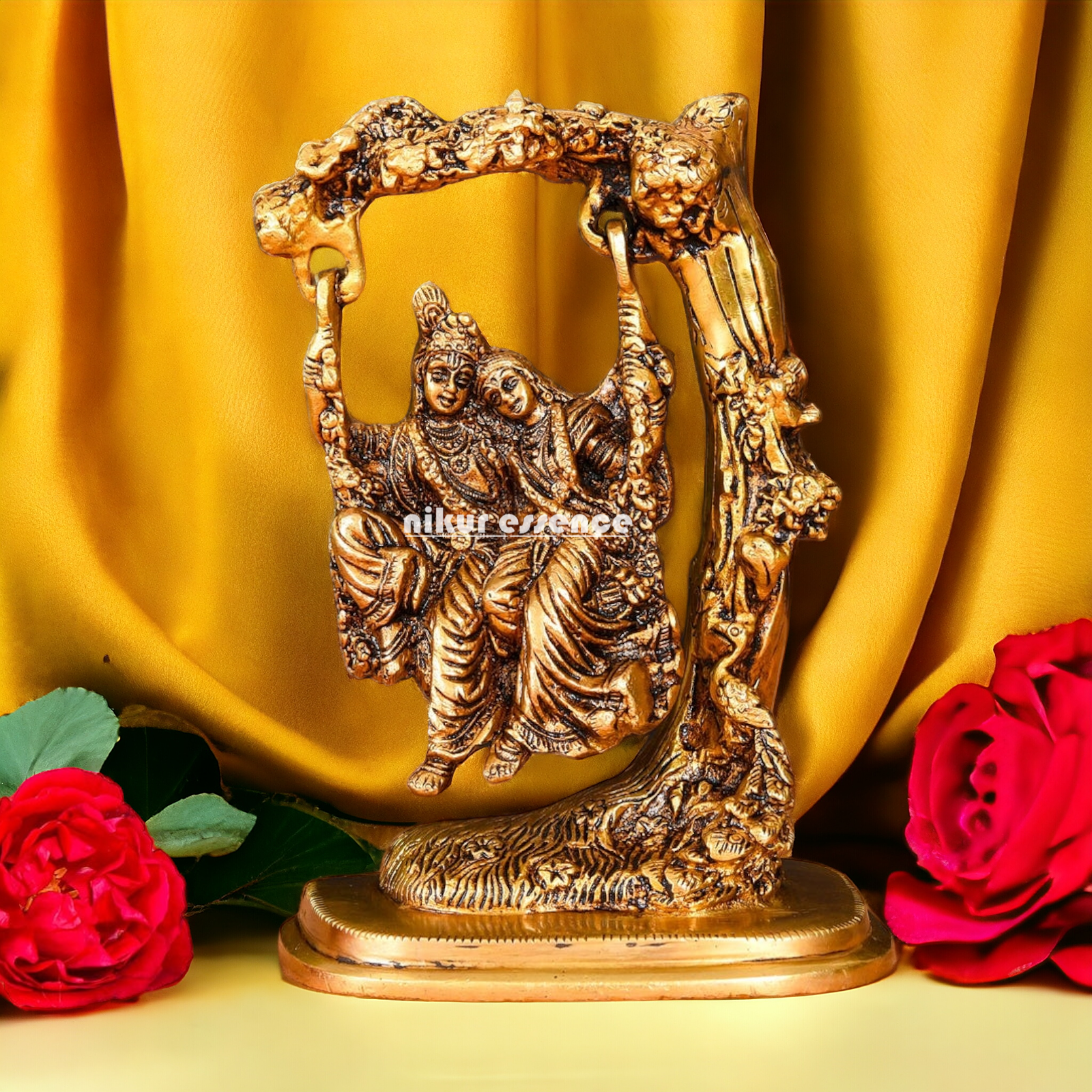 Pure Brass Radha Krishna swing Jhula Beautiful idol - 15 cm Idols Nikuressence