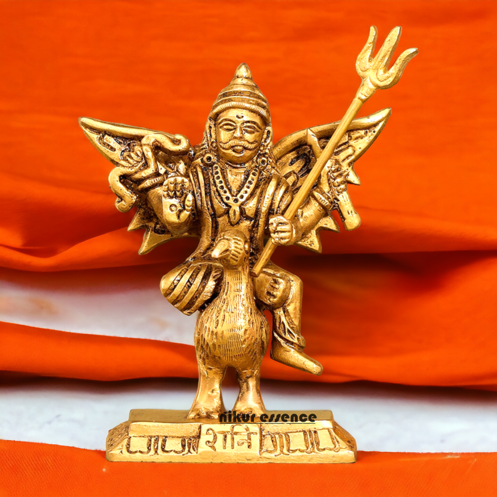 Solid Brass Shani Dev Sitting on Crow Idol - 11.5 cm