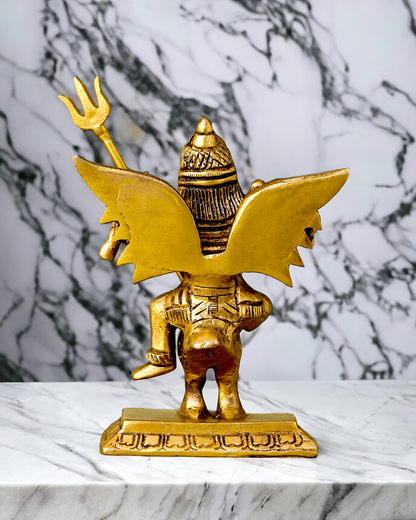 Solid Brass Shani Dev Sitting on Crow Idol - 11.5 cm