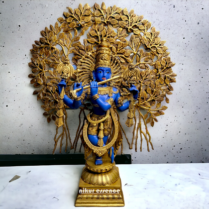 Brass Blue Krishna Standing with Playing Flute Idol - 96.5 cm Idols Nikuressence