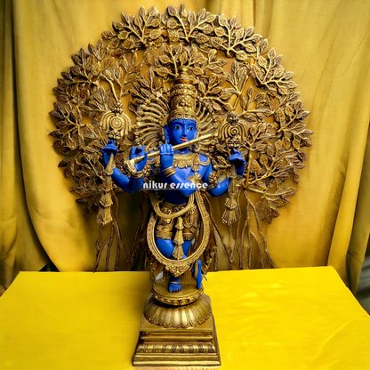 Brass Blue Krishna Standing with Playing Flute Idol - 96.5 cm Idols Nikuressence