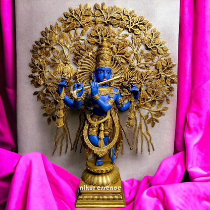 Brass Blue Krishna Standing with Playing Flute Idol - 96.5 cm Idols Nikuressence