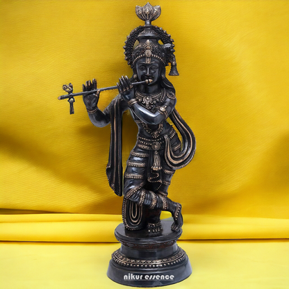 Lord Brass Black Krishna Murli with Playing Flute - 35 Inch Idols Nikuressence