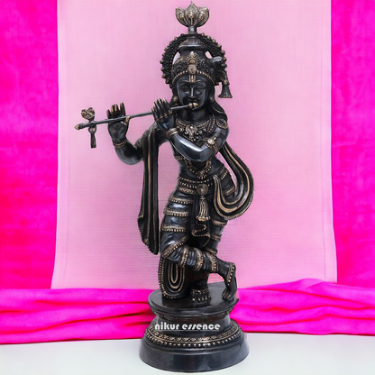 Lord Brass Black Krishna Murli with Playing Flute - 35 Inch Idols Nikuressence