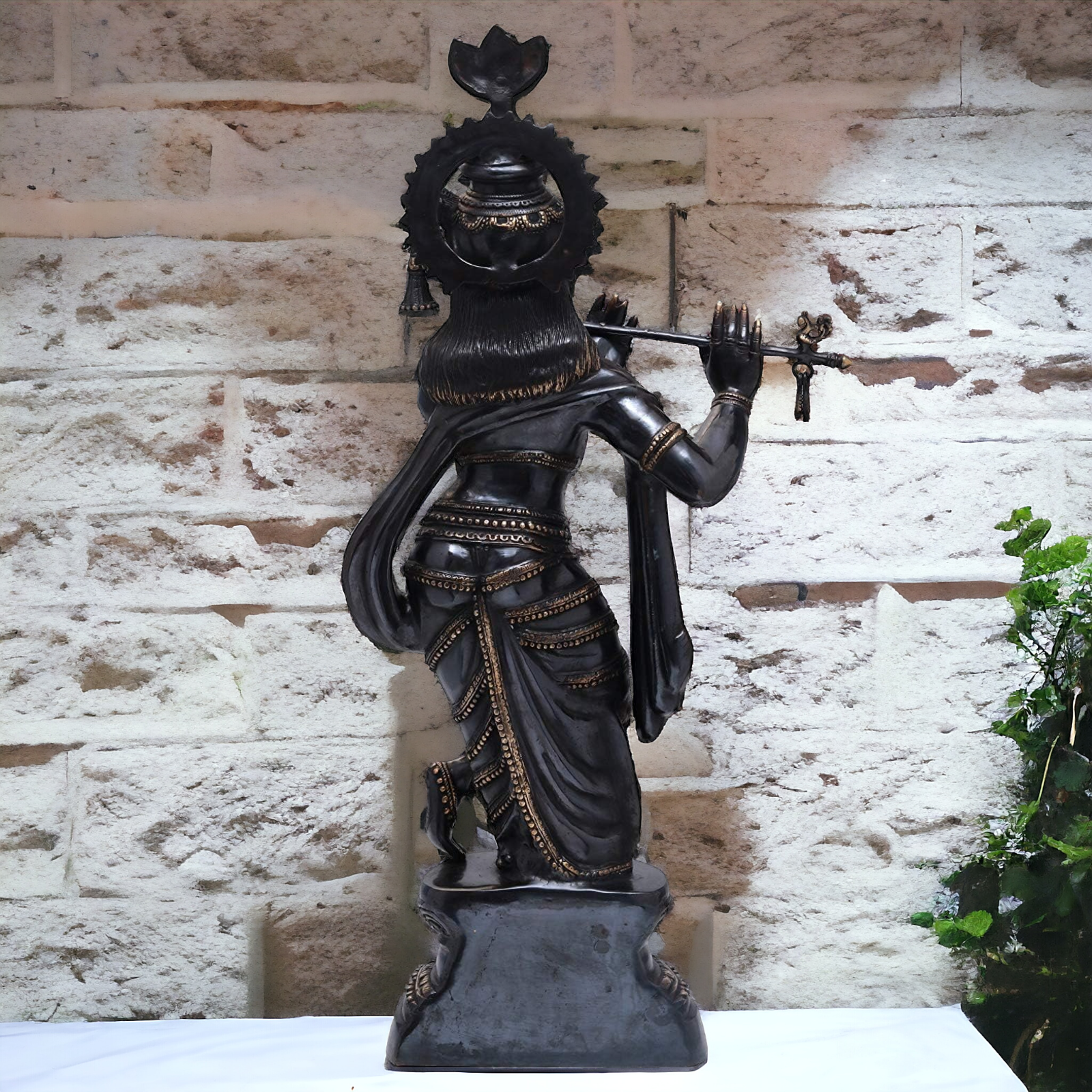 Lord Brass Black Krishna Murli with Playing Flute - 35 Inch Idols Nikuressence