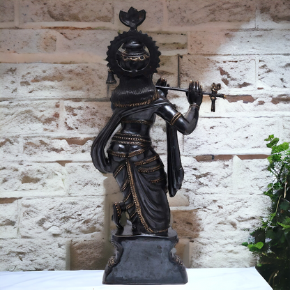 Lord Brass Black Krishna Murli with Playing Flute - 35 Inch Idols Nikuressence