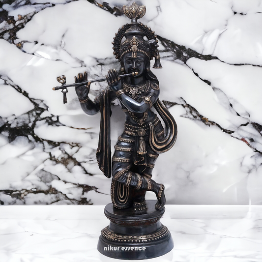 Lord Brass Black Krishna Murli with Playing Flute - 35 Inch Idols Nikuressence