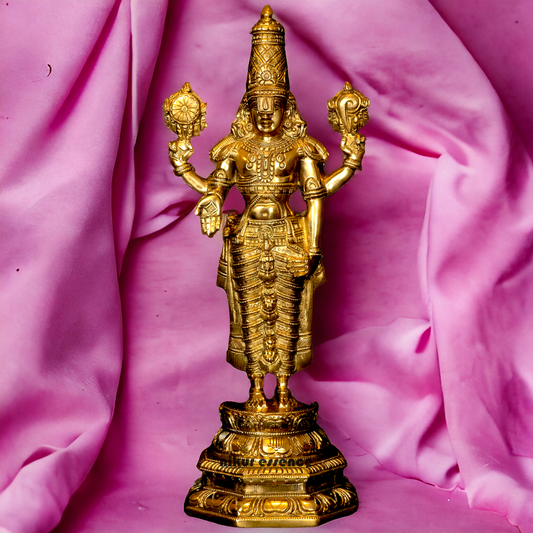 Large Solid Brass Tirupati Balaji Standing Idol - 19.5 Inch Idols Nikuressence