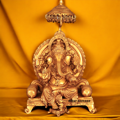 Solid Brass Ganesha Vinayaka Sitting on Singhasan - 48.76 cm