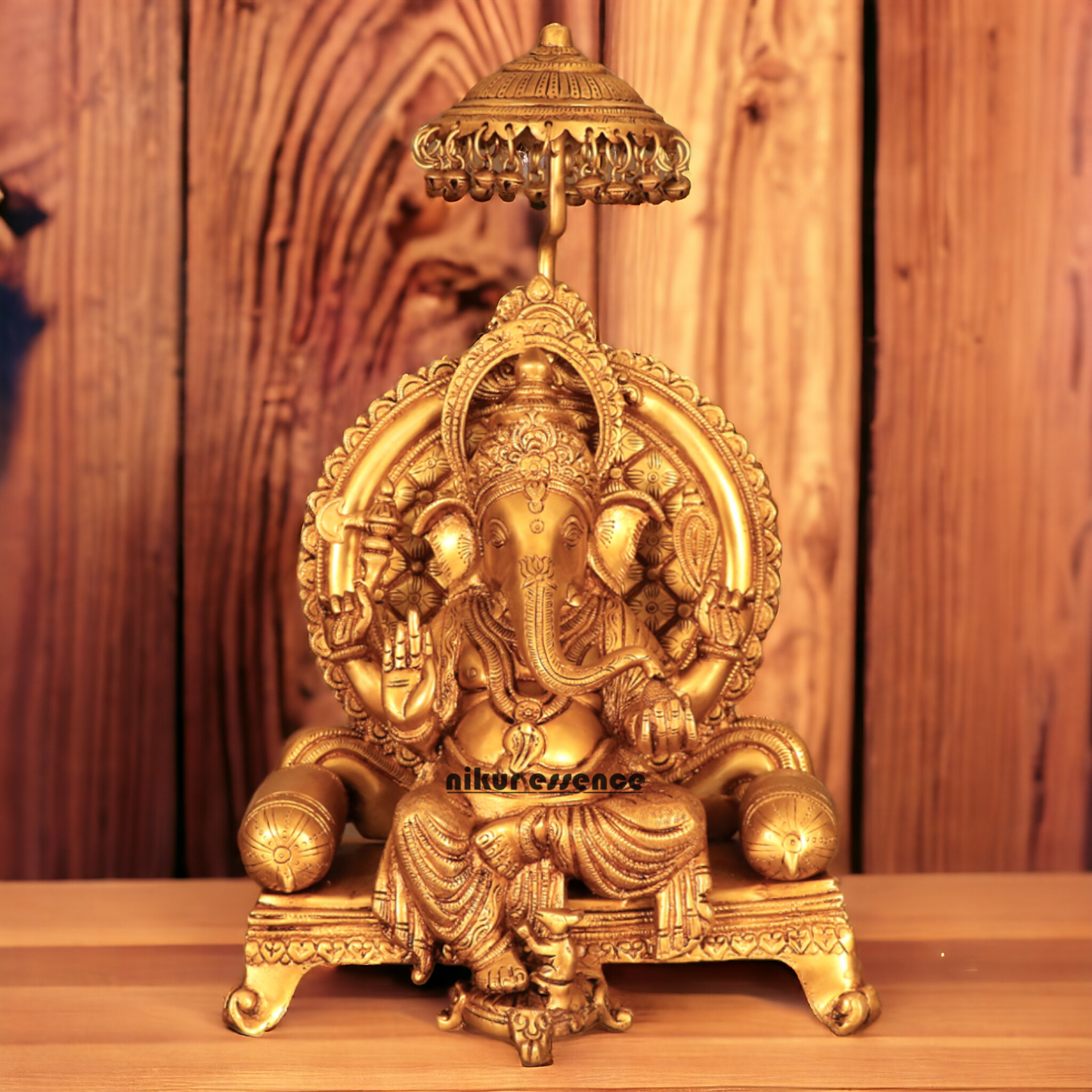 Solid Brass Ganesha Vinayaka Sitting on Singhasan - 48.76 cm