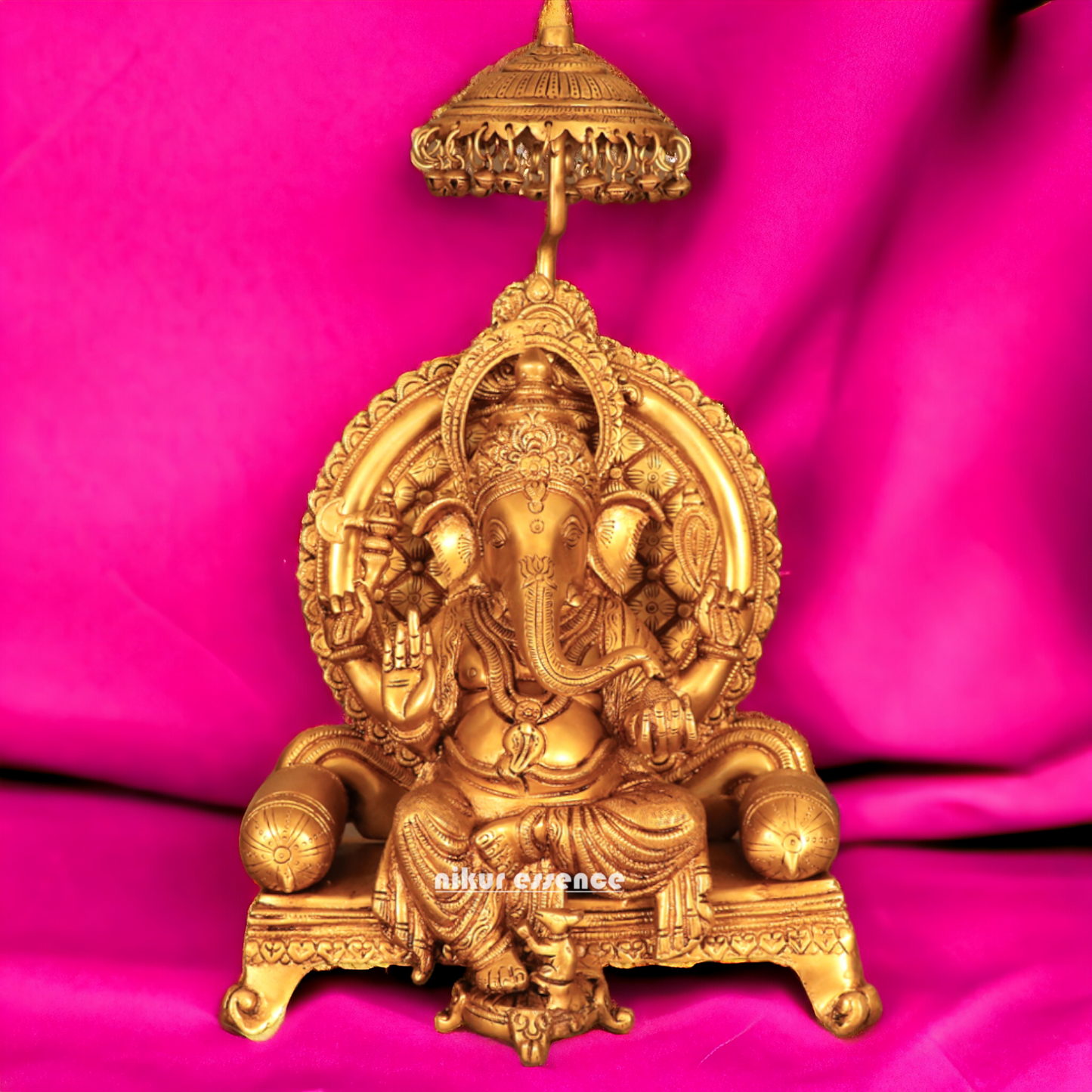 Solid Brass Ganesha Vinayaka Sitting on Singhasan - 48.76 cm