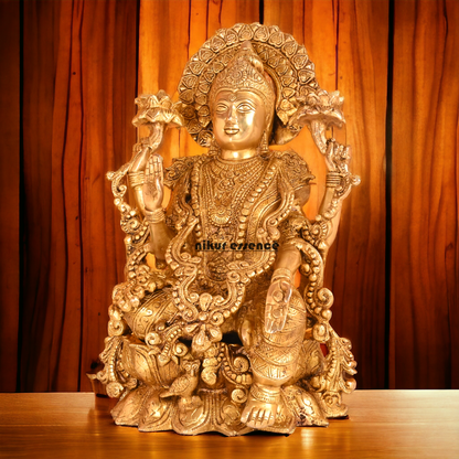 Solid Brass Lakshmi Sitting on Lotus Idol- 16.4 inches