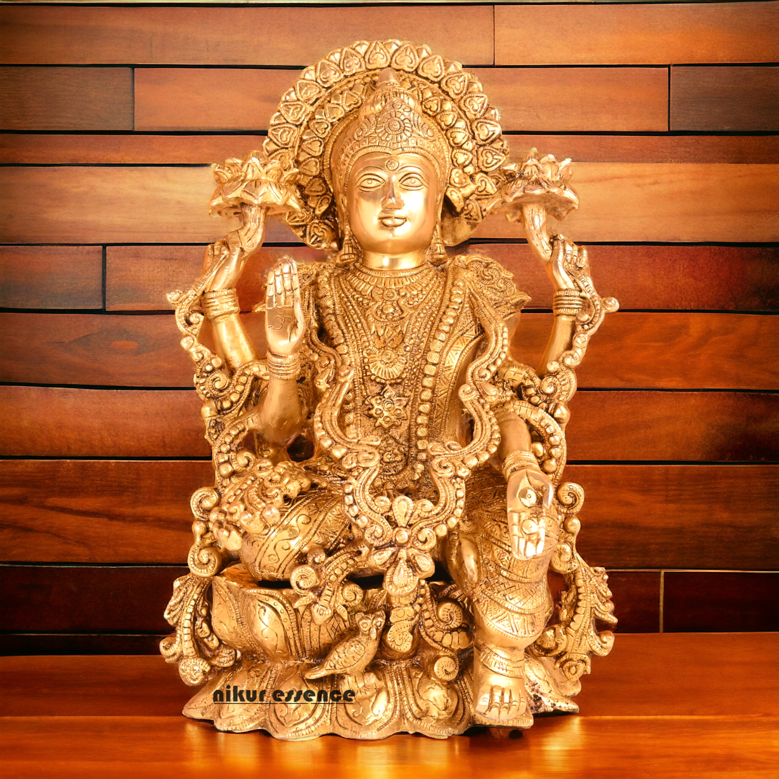 Solid Brass Lakshmi Sitting on Lotus Idol- 16.4 inches