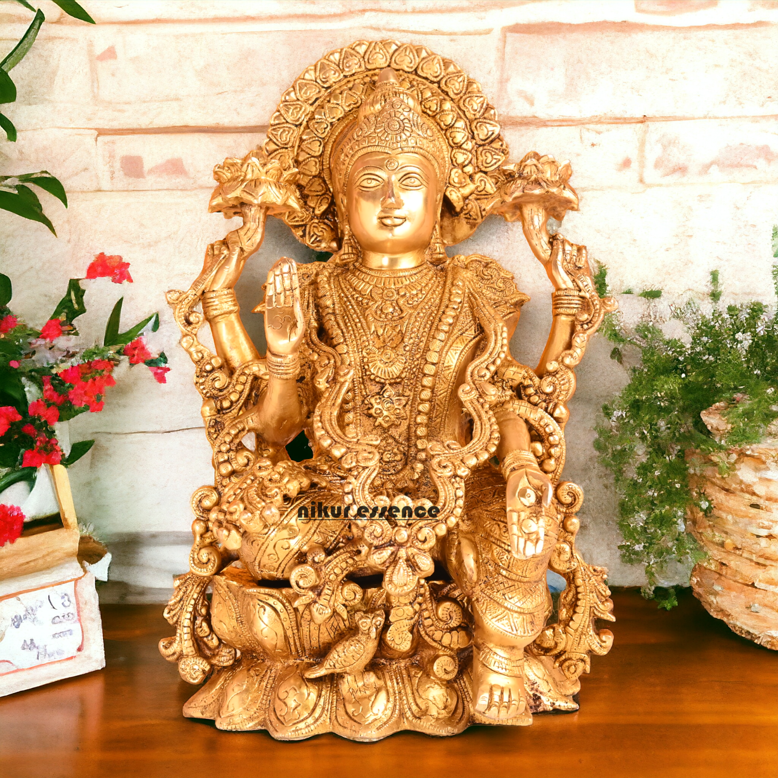 Solid Brass Lakshmi Sitting on Lotus Idol- 16.4 inches