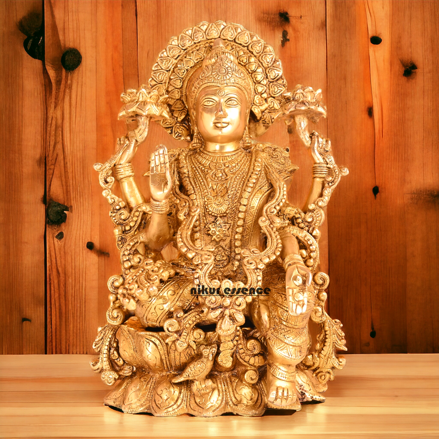 Solid Brass Lakshmi Sitting on Lotus Idol- 16.4 inches