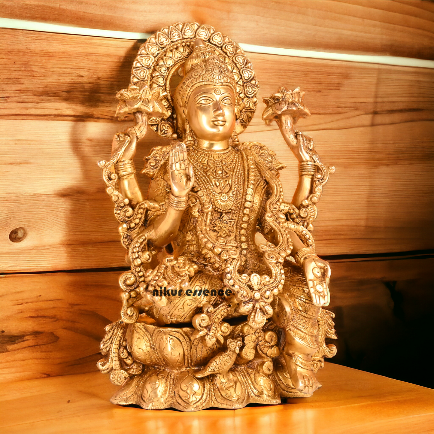 Solid Brass Lakshmi Sitting on Lotus Idol- 16.4 inches