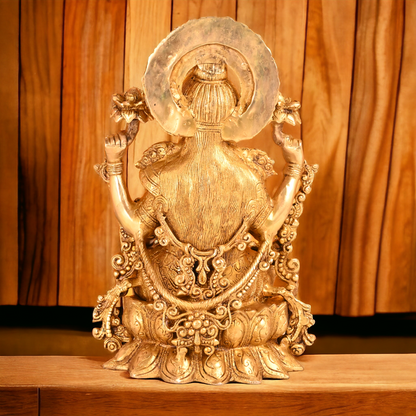 Solid Brass Lakshmi Sitting on Lotus Idol- 16.4 inches