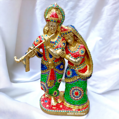 Shop Brass Radha Krishna Standing Playing Flute Idol with Stone Work - 24 inches Idols Nikuressence