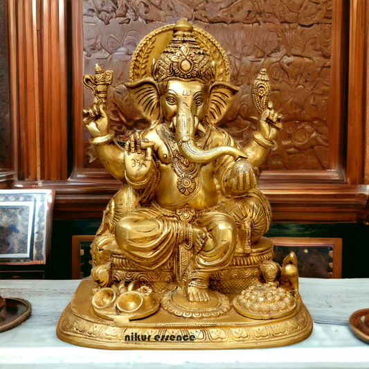 Shop Solid Brass Ganesh sitting on Singhasan idol - 13 inches