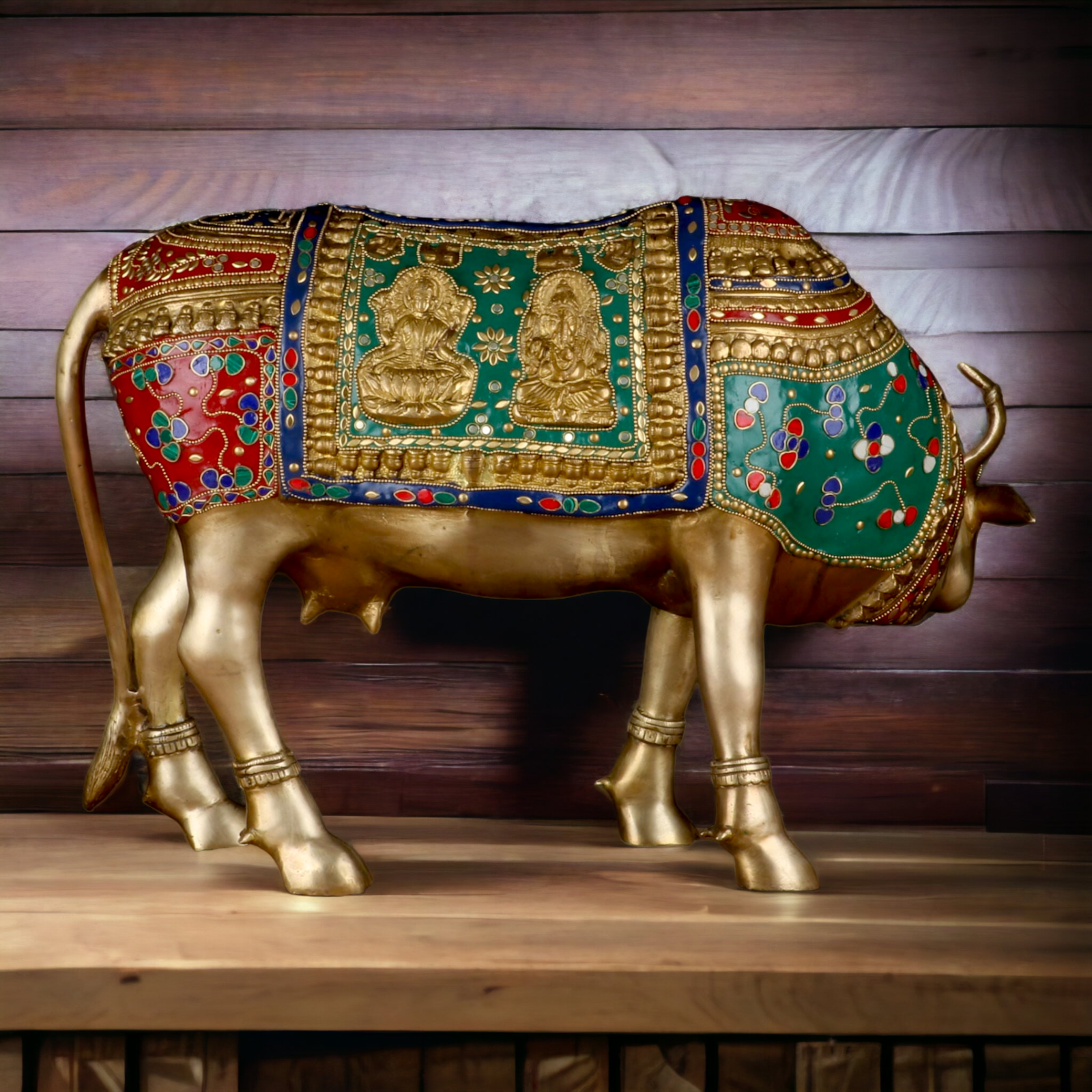 Goddess kamadhenu Cow idol with Stone Work- 14.5 inches