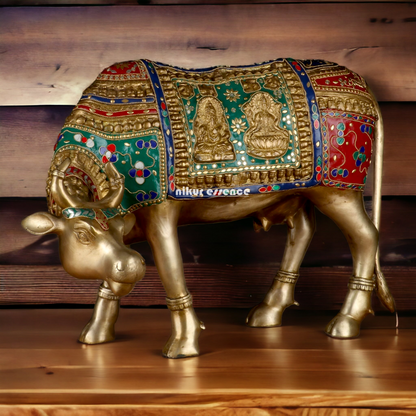 Goddess kamadhenu Cow idol with Stone Work- 14.5 inches