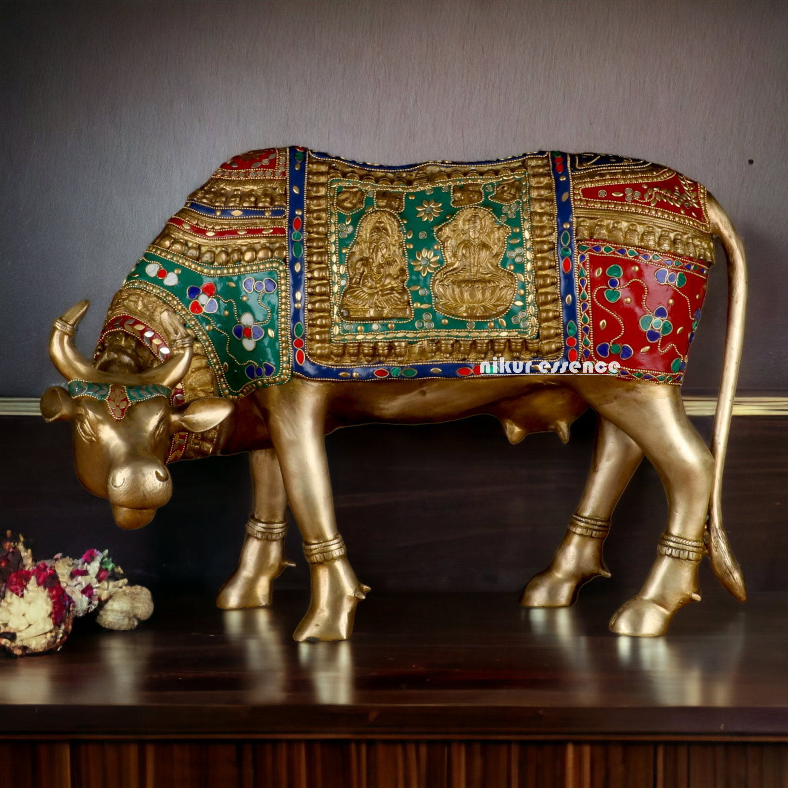 Goddess kamadhenu Cow idol with Stone Work- 14.5 inches