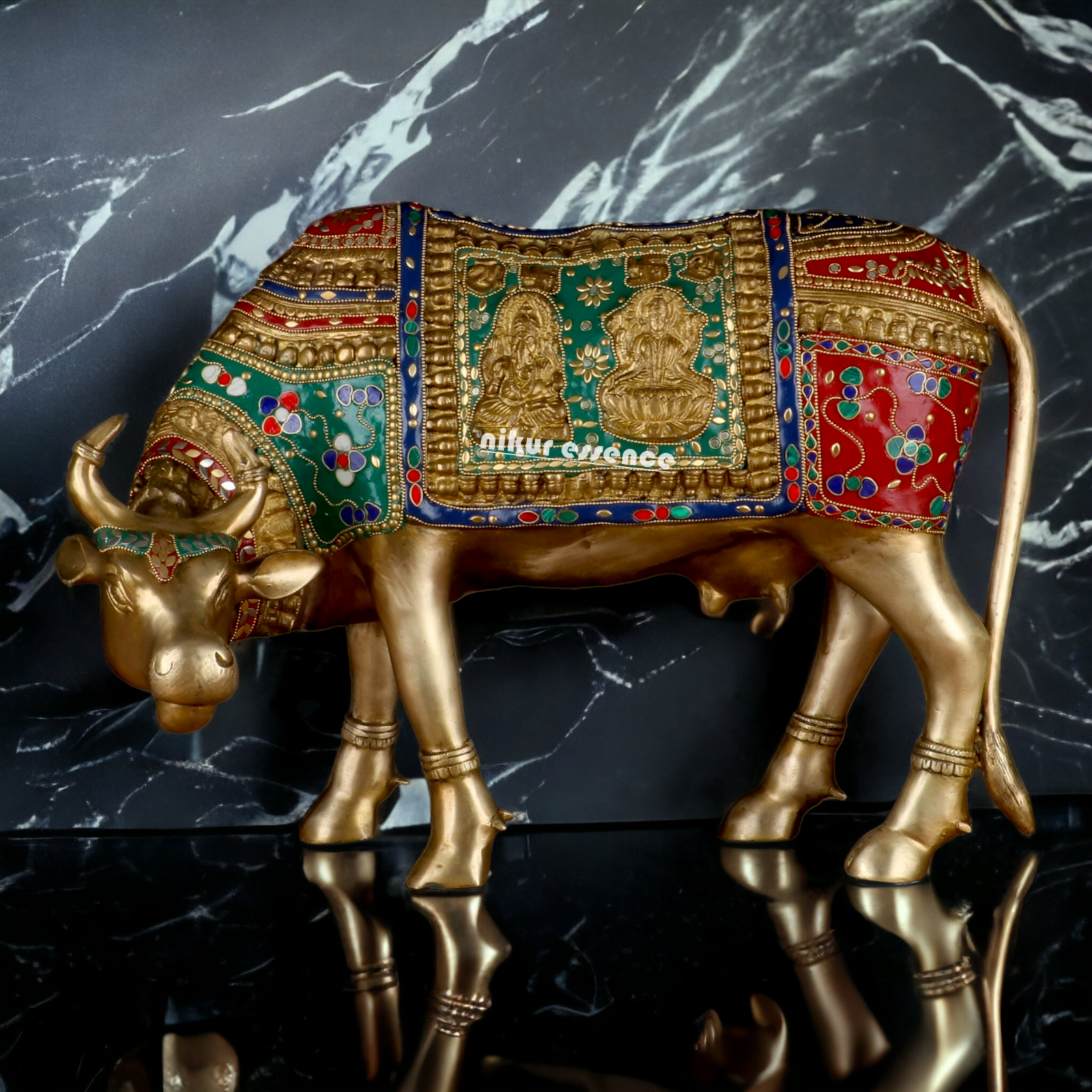 Goddess kamadhenu Cow idol with Stone Work- 14.5 inches