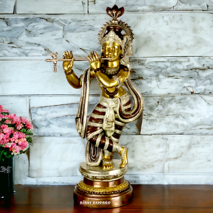 Buy Big Size Of Krishna Statue in brass with Intricately Designed | 35 inch Height nikuressence 10 avatars of krishna 3 feet krishna statue online brass planter pots budhshiv buy brass krishna in usa diwali gift for parents diwali pooja items how tall was krishna krishna ekadasi krishna statue online list of decorative items for diwali radha krishna statue big size utensils brass wedtree what is shukla paksha and krishna paksha