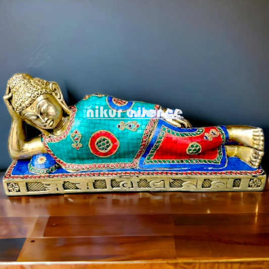 Large Brass Buddha Resting idol with Stone Work - 20 inches