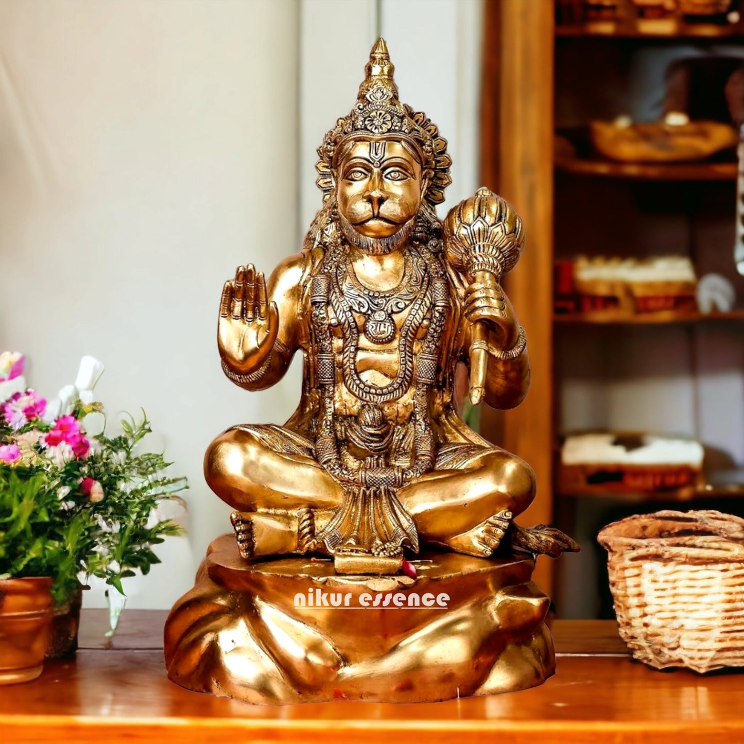 Buy Hanuman Sitting Blessing with Gada Brass idol - 19 inches