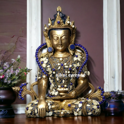 Online Brass Buddha Sitting Idol with Stone Work - 10.039 inches