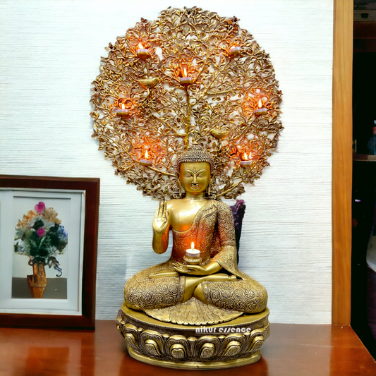 Shop Brass Buddha Blessing Sitting with Tree Idol - 36 inches