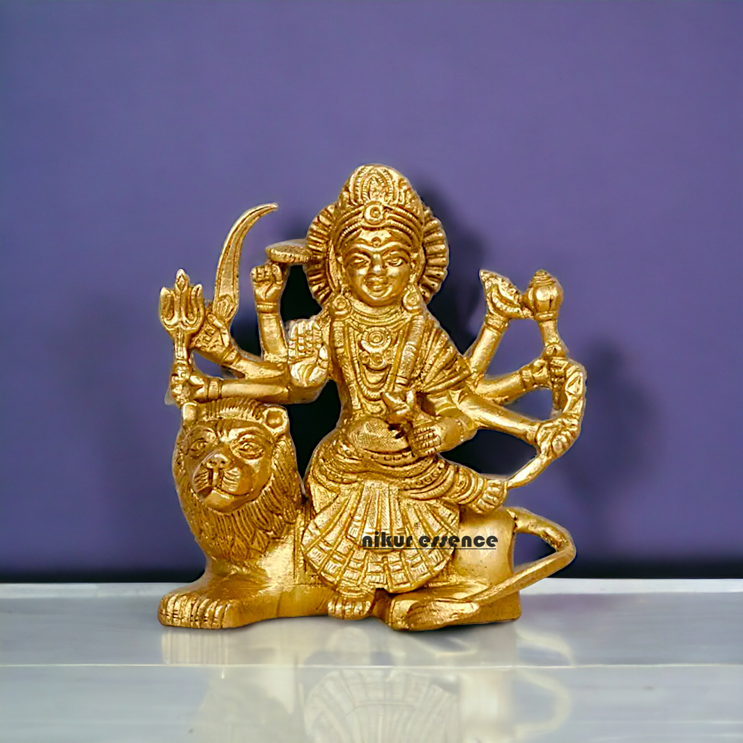 Buy Brass Durga Maa Sitting on Lion Idol - 4.25 inches