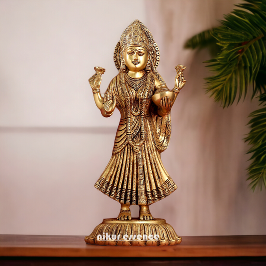 Goddess Lakshmi Standing Brass Idol - 17.5 inches