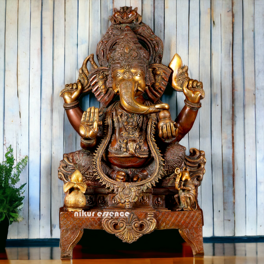 Buy Ganesh Sitting on Singhasan Brass Idol - 34.646 inches