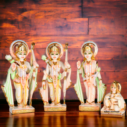 Cultured Marble Ram Darbar Statue - Lord Rama, Sita, Lakshmana, and Hanuman