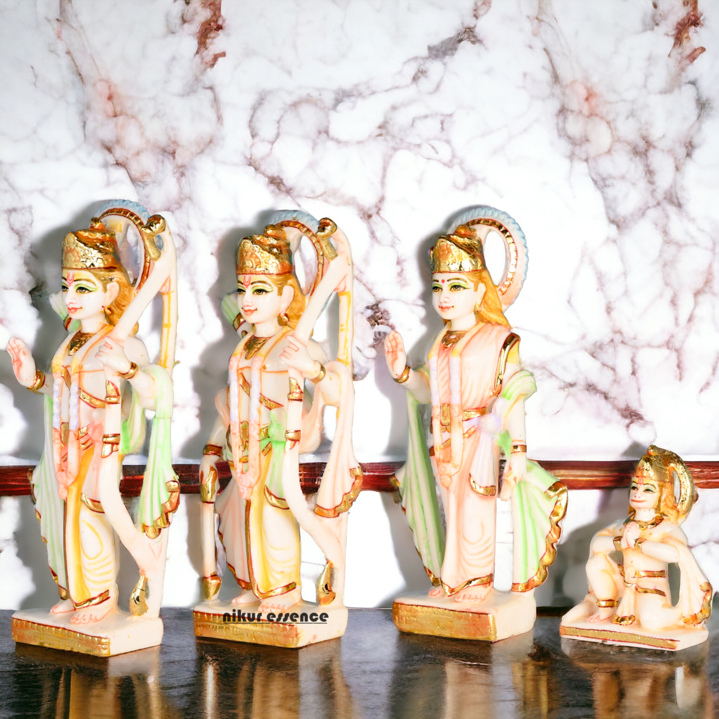 Cultured Marble Ram Darbar Statue - Lord Rama, Sita, Lakshmana, and Hanuman