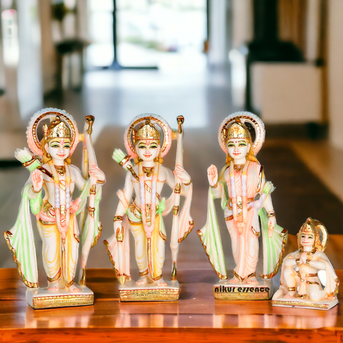 Cultured Marble Ram Darbar Statue - Lord Rama, Sita, Lakshmana, and Hanuman