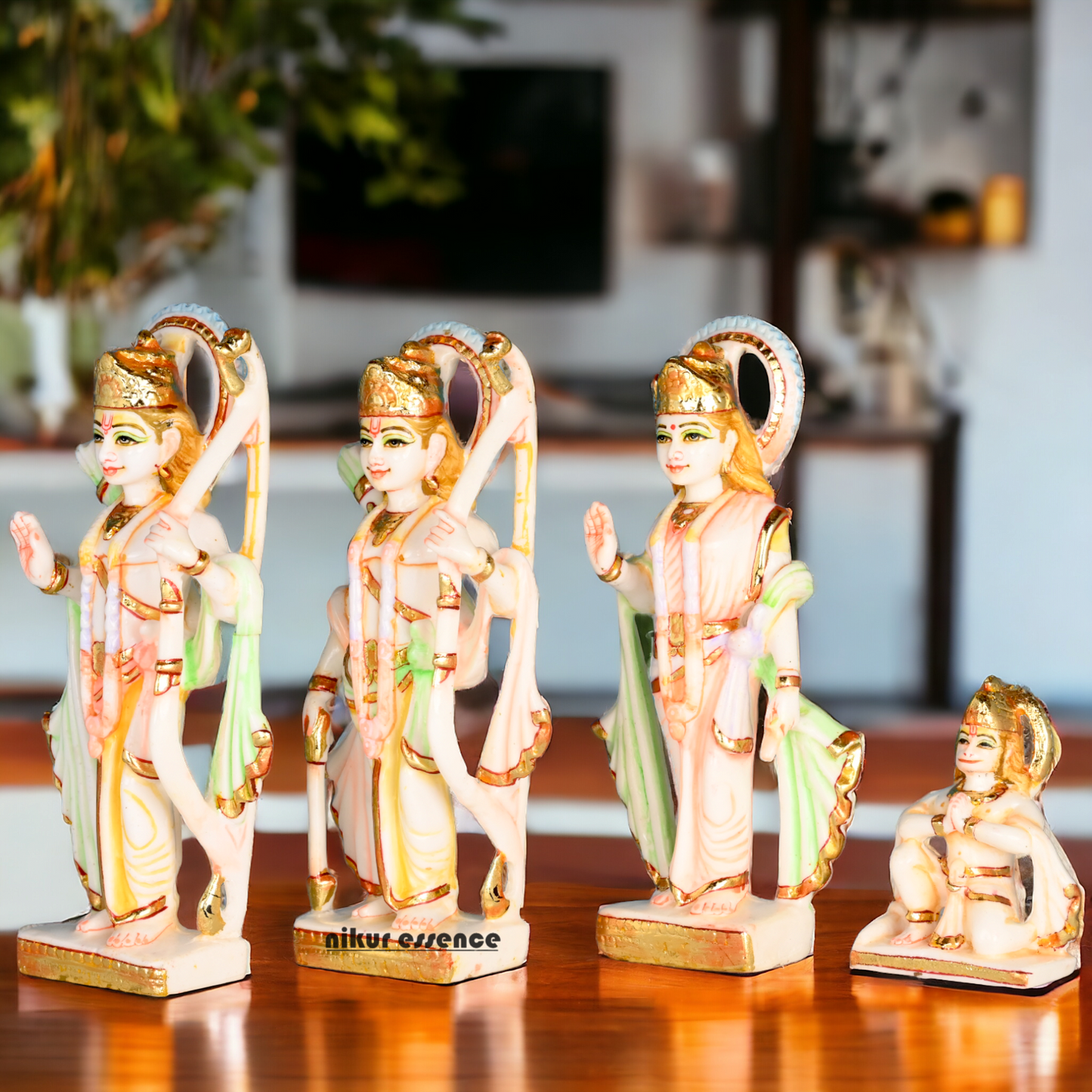 Cultured Marble Ram Darbar Statue - Lord Rama, Sita, Lakshmana, and Hanuman